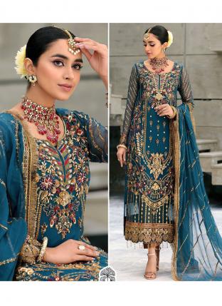 Blue Georgette Festival Wear Embroidery Work Pakistani Suit