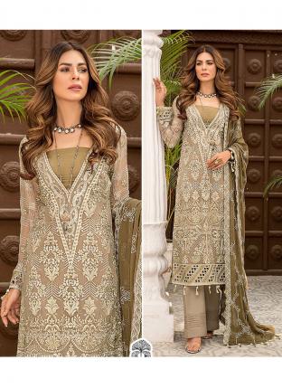 Brown Georgette Party Wear Embroidery Work Pakistani Suit