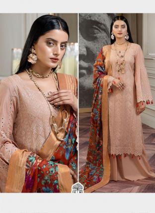 Peach Georgette Festival Wear Embroidery Work Pakistani Suit