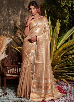 Brown Tissue Silk Festival Wear Weaving Saree