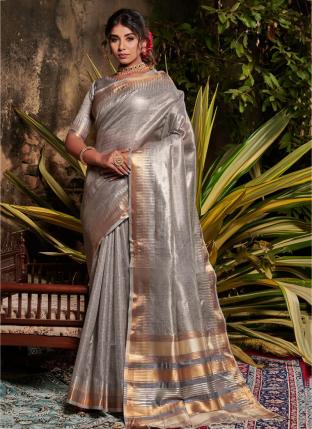 Grey Tissue Silk Festival Wear Weaving Saree