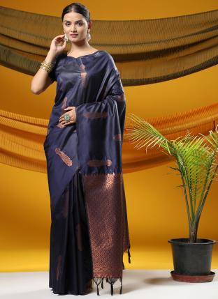 Navy blue Banarasi Silk Traditional Wear Weaving Saree