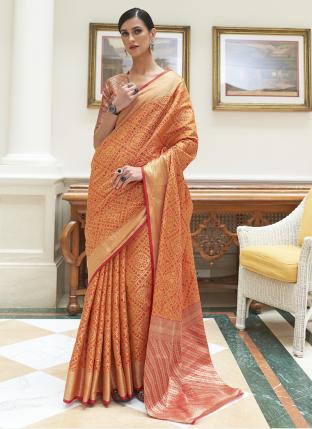 Orange Silk Festival Wear Weaving Saree