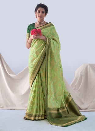 Pista Green Organza Silk Festival Wear Weaving Saree