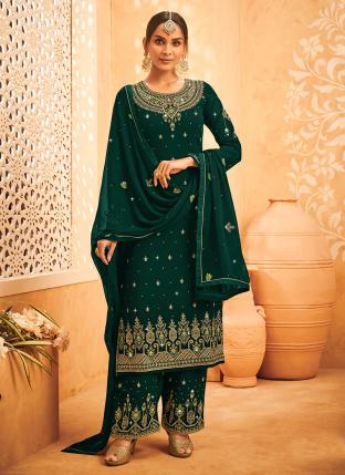 Green Faux Georgette Wedding Wear Embroidery Work Salwar Suit