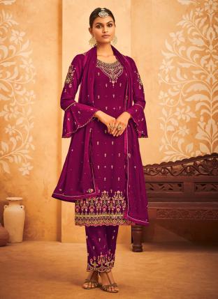 Purple Faux Georgette Wedding Wear Embroidery Work Salwar Suit