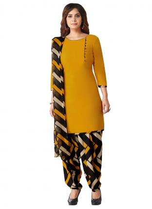 Yellow Lawn Crepe Office Wear Printed Work Patiyala Suit