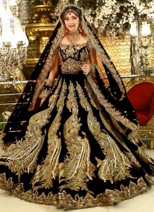 Black Velvet Bridal Wear Dori Work Lehenga Choli