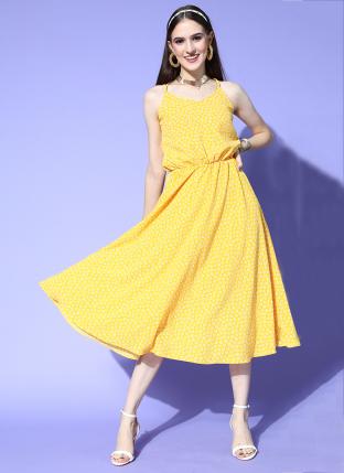 Yellow Polyster Party Wear Printed Work Top