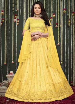 Yellow Net Wedding Wear Embroidery Work Lehenga Choli