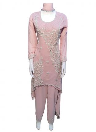Pink Georgette Wedding Wear Hand Work Readymade Salwar Suit