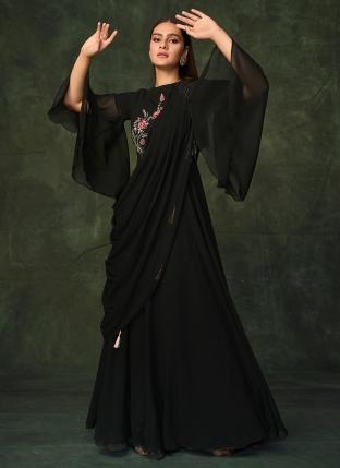 Black Georgette Party Wear Embroidery Work Gown