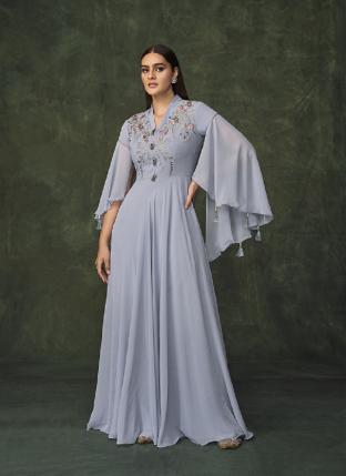 Blue Georgette Party Wear Embroidery Work Gown