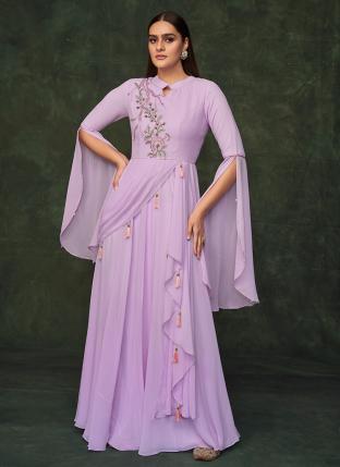 Light Purple Georgette Party Wear Embroidery Work Gown