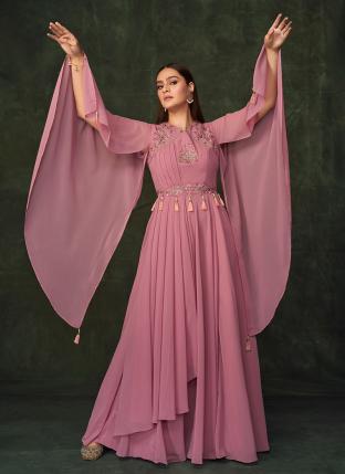 Pink Georgette Party Wear Embroidery Work Gown