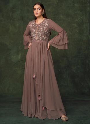 Purple Georgette Party Wear Embroidery Work Gown