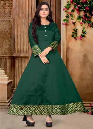 Green Tapeta Silk Casual Wear Weaving Gown