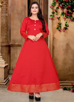Red Tapeta Silk Casual Wear Weaving Gown