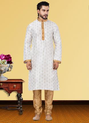 White Dhupion Print Festival Wear Weaving Kurta Pajama