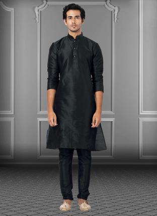 Black Dhupion Raw Silk Festival Wear Weaving Kurta Pajama