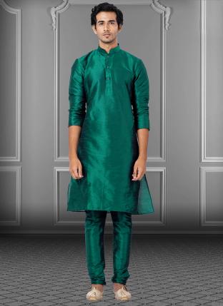 Rama Green Dhupion Raw Silk Festival Wear Weaving Kurta Pajama