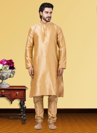 Golden Dhupion Raw Silk Festival Wear Weaving Kurta Pajama