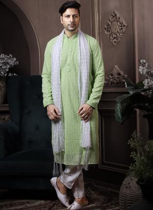 Pista Georgette Traditional Wear Lucknowi Kurta Pajama