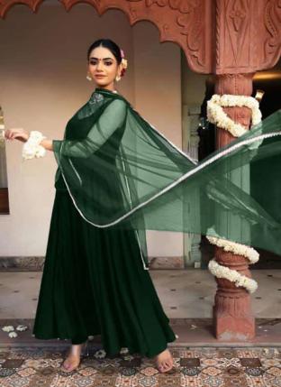 Green Rayon Cotton Casual Wear Plain Salwar Suit