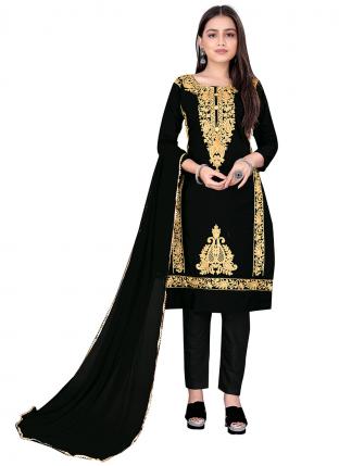 Black PC Cotton Daily wear Embroidered Salwar Suit