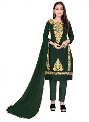 Green PC Cotton Daily wear Embroidered Salwar Suit
