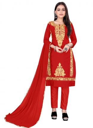 Red PC Cotton Daily wear Embroidered Salwar Suit