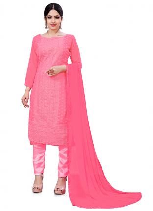 Pink Georgette Casual Wear Schiffli Work Salwar Suit