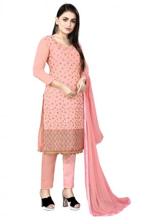 Pink Chanderi Cotton Casual Wear Embroidered Salwar Suit