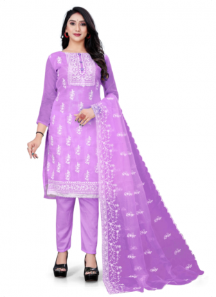 Light Purple Organza Festival Wear Embroidered Salwar Suit