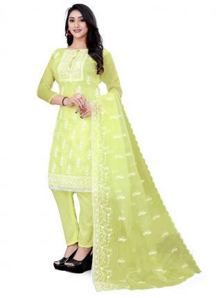 Light green Organza Festival Wear Embroidered Salwar Suit