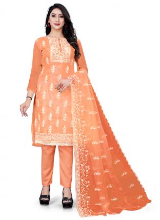 Orange Organza Festival Wear Embroidered Salwar Suit