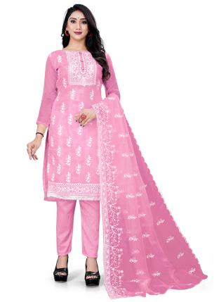 Pink Organza Festival Wear Embroidered Salwar Suit