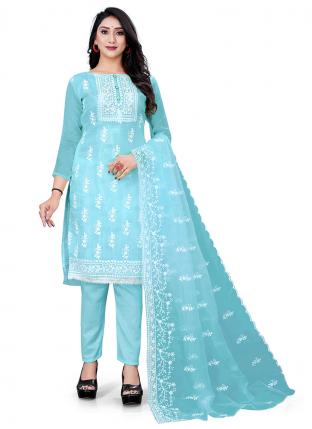 Sky Blue Organza Festival Wear Embroidered Salwar Suit