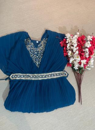 Blue Faux Georgette Party Wear Khatli Work Gown