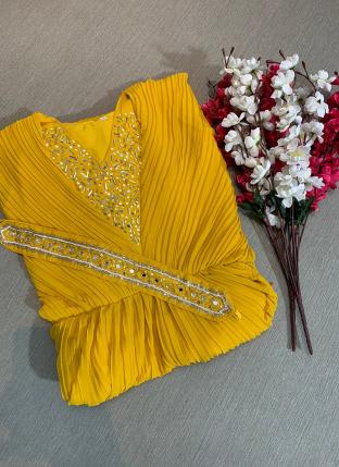Yellow Faux Georgette Party Wear Khatli Work Gown