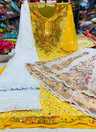 Mustard Georgette Festival Wear Mirror Work Readymade Salwar Suit