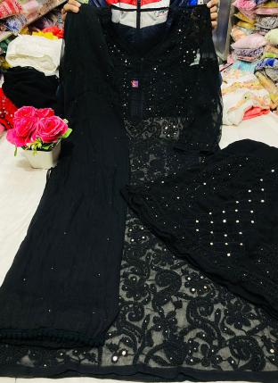 Black Georgette Party Wear Jaal Work Readymade Salwar Suit
