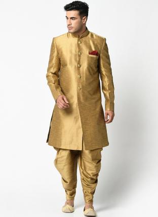 Gold Dhupion Silk Festival Wear Plain Indo Western