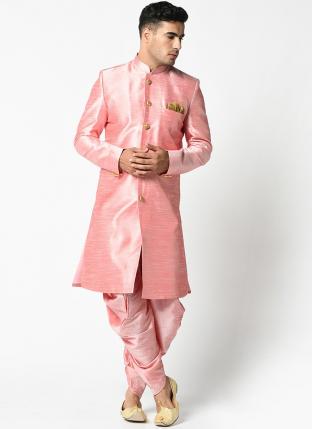 Light Pink Dhupion Silk Festival Wear Plain Indo Western