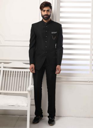 Black Suiting Wedding Wear Fancy Jodhpuri Suit