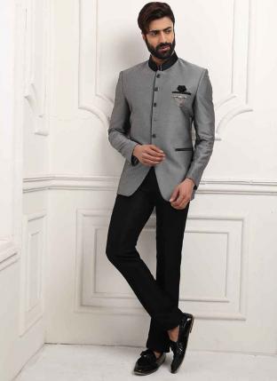 Grey Suiting Wedding Wear Fancy Jodhpuri Suit
