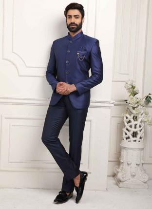 Navy blue Suiting Wedding Wear Fancy Jodhpuri Suit