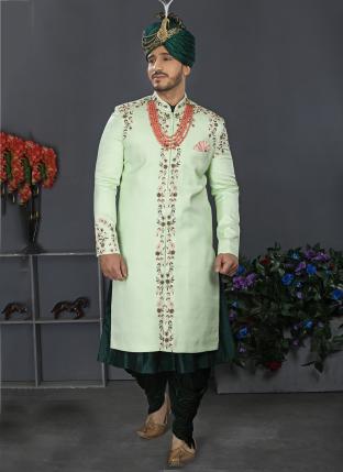 PIsta Lakhnowi Silk Wedding Wear Weaving Sherwani