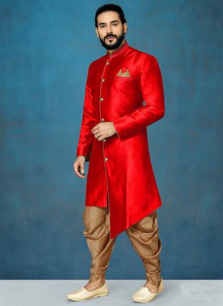 Red Dhupion Silk Festival Wear Fancy Dhoti Kurta