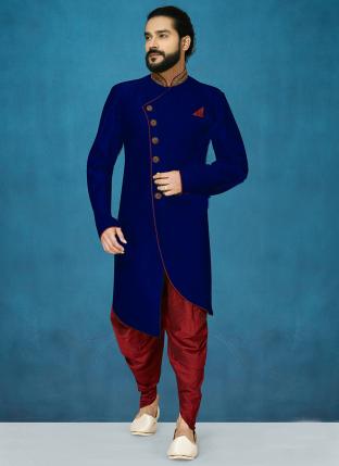 Navy Blue Dhupion Silk Festival Wear Fancy Dhoti Kurta